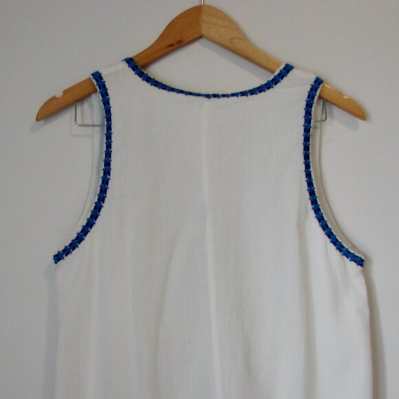 Dee Elly Dress Path to Paradise Blue White Embroidered Sleeveless Ruffle Medium - Picture 15 of 15